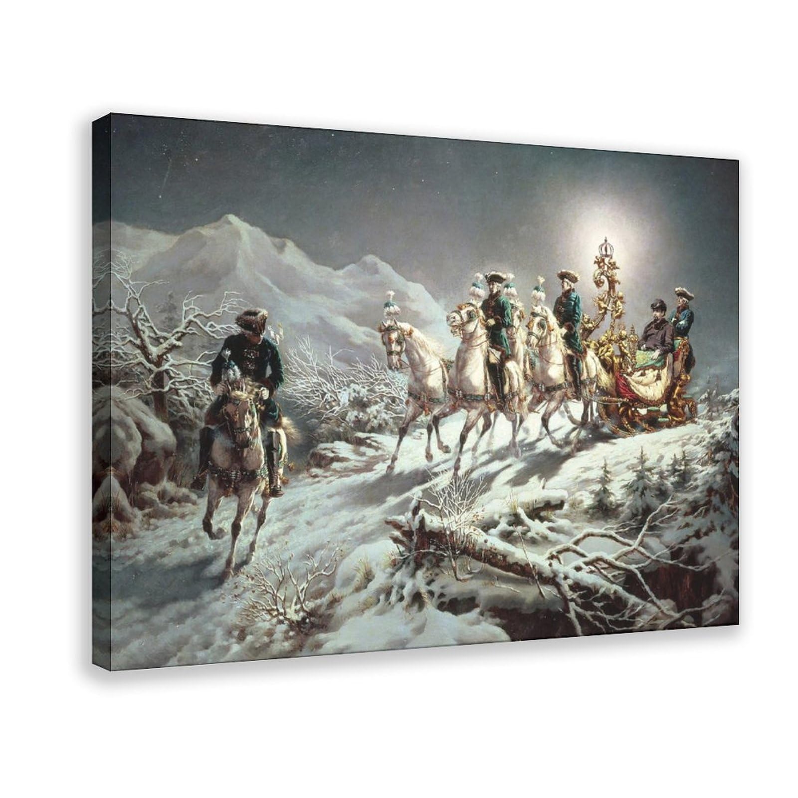Karl Gottlieb Wenig,Ludwig II of Bavaria Sleighing at Night from Neuschwanstein to Linderhof,art Prints,Vintage Art,canvas Wall Canvas Poster And Wall Art Picture Print Modern Family Bedroom Decor 16"