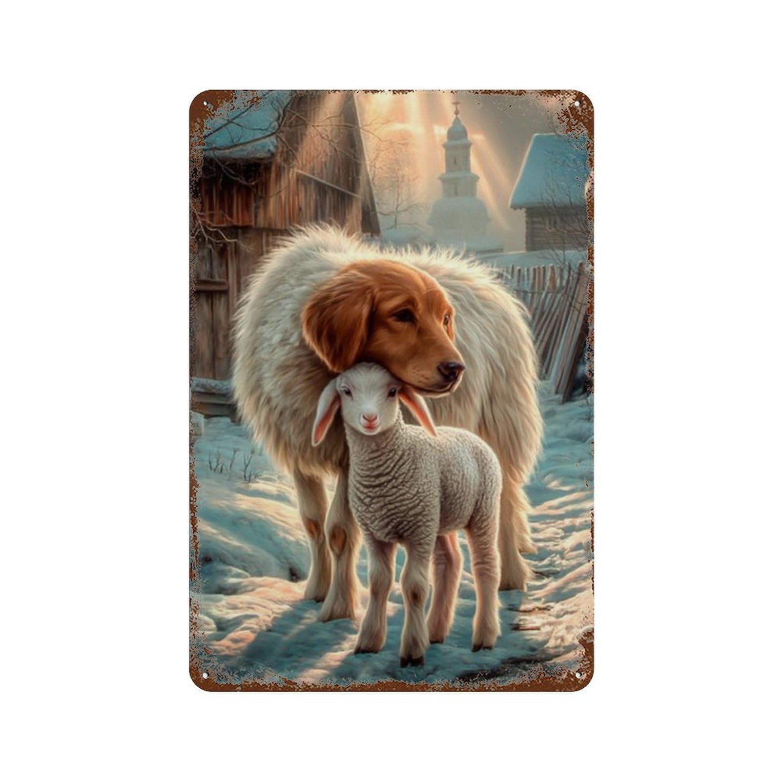 Rustic Tin Plaque Golden Retriever Sheepdog Mix 11.8"x7.9", Vintage Wall Decor for Pub, Kitchen And Man Cave Decor
