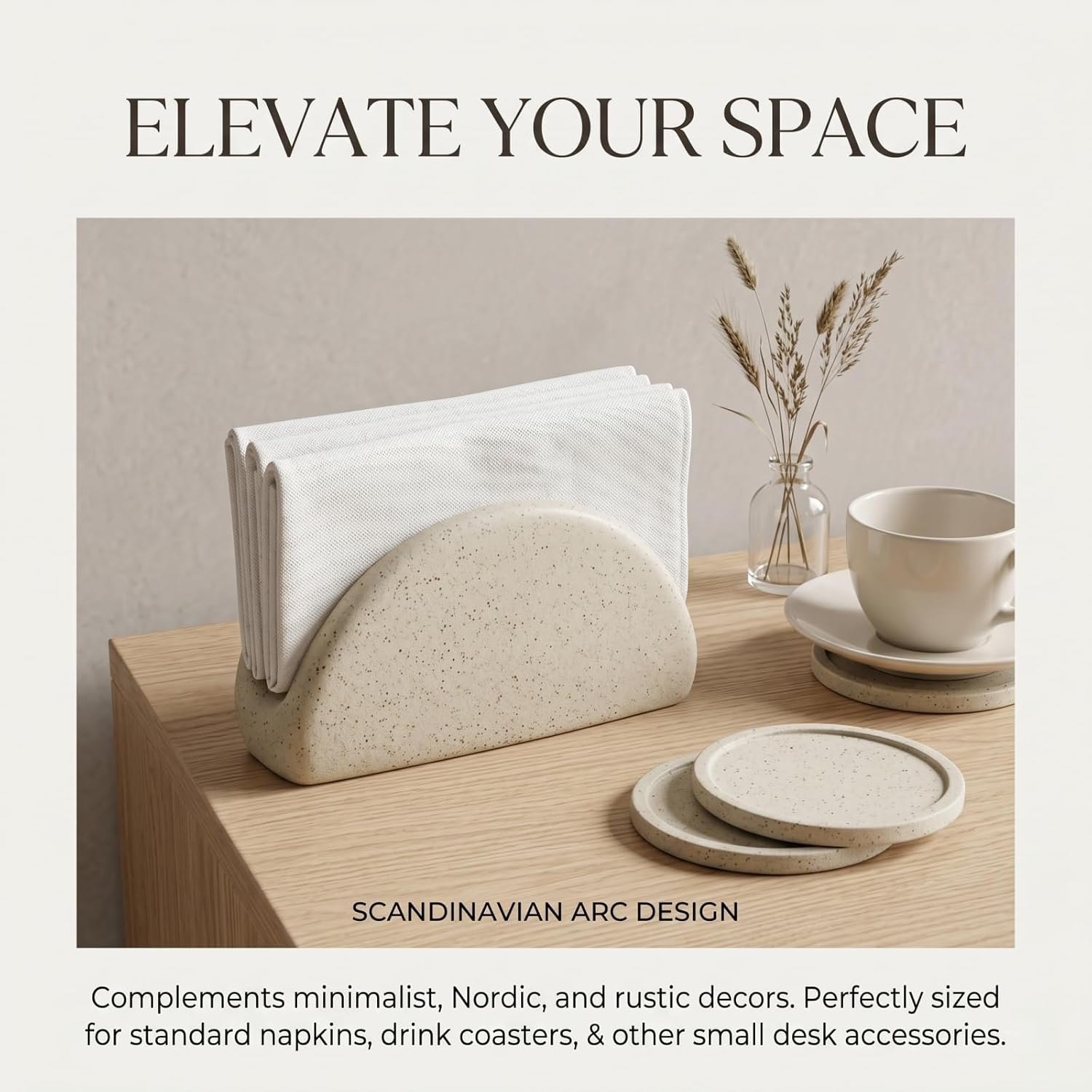 5.1 Inch Napkin Holder For Table - Standing Paper Napkin Dispenser, Dining Table Decor - Off White Ceramic
