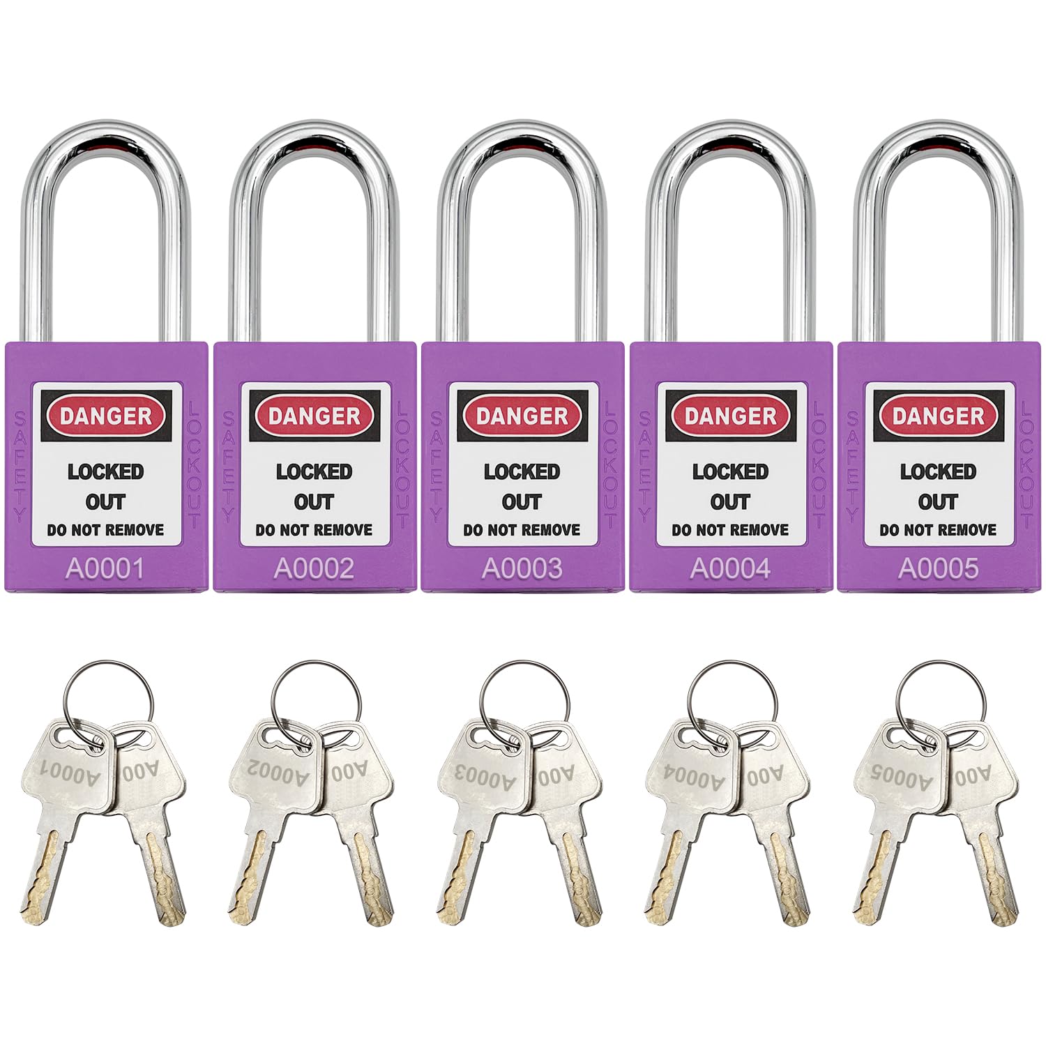SAFBY Candados de bloqueo con 10 llaves diferentes – Candados seguros Loto para estaciones y dispositivos de bloqueo y etiquetado (morado, llave diferente)