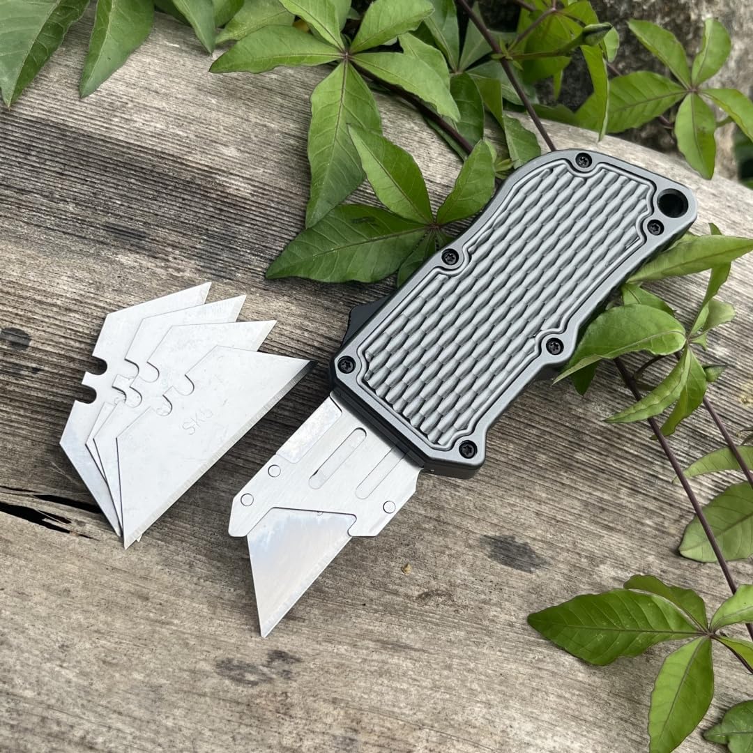 Retractable Box Cutters Utility Knife,Replaceable Blade Pocket Knife With Clip, With 5pcs Spare Blades,Lightweight Aluminum Handle for Outdoor And Indoor EDc, Camping & Survival