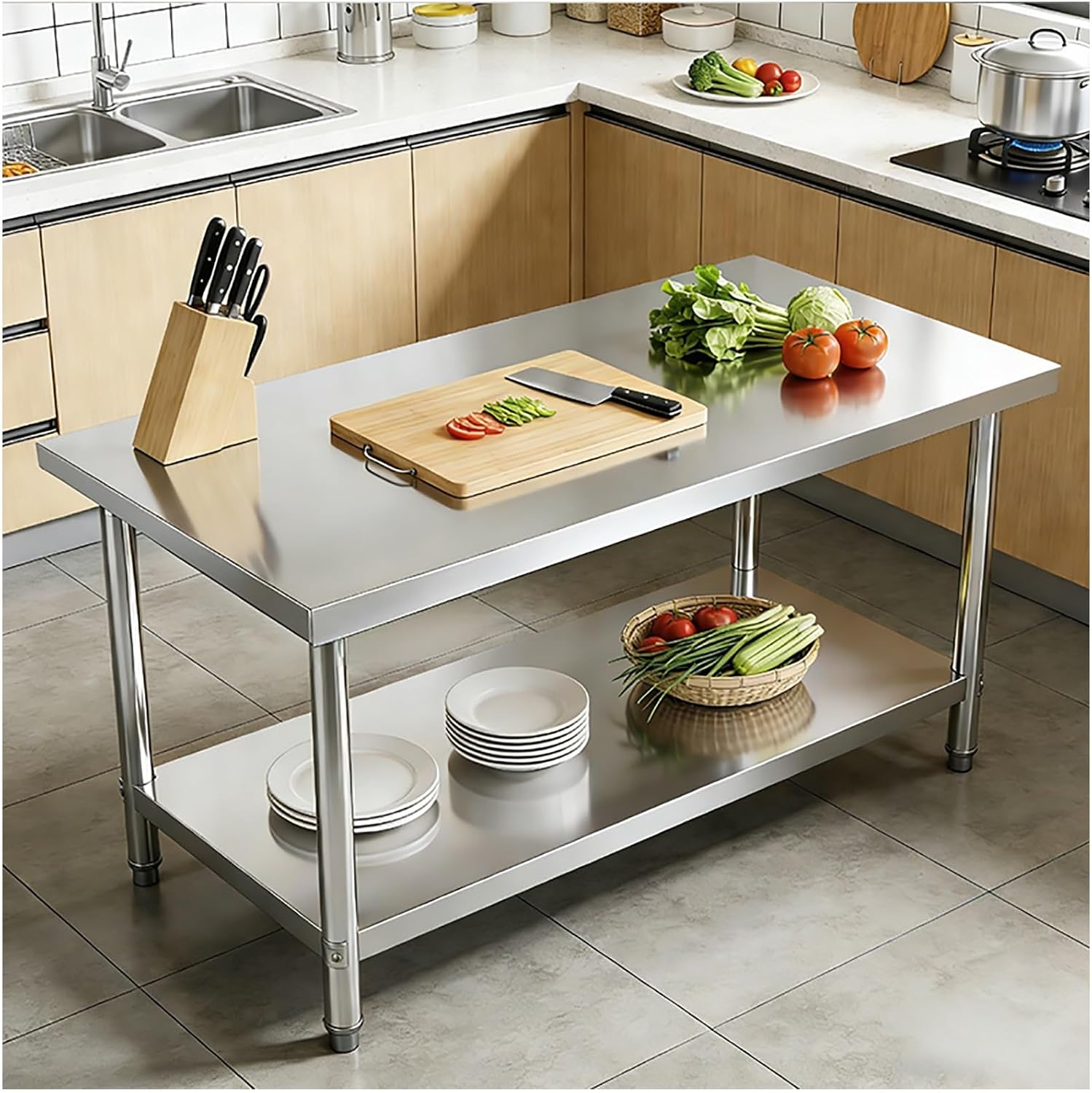 Amazon.com - Kitchen Island with Storage, Stainless Steel Table, Prep ...