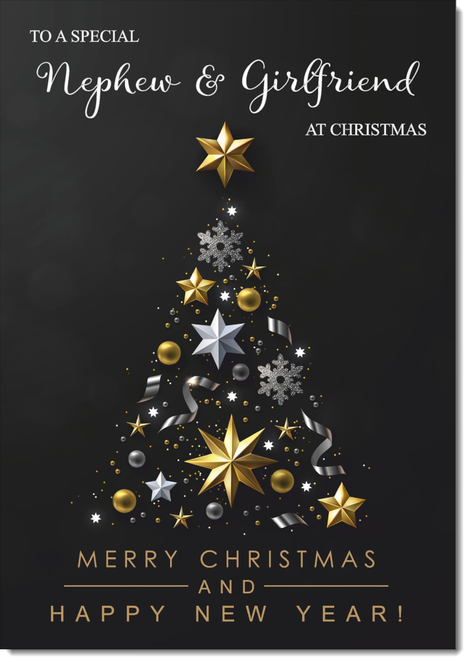 doodlecards Nephew and Girlfriend Christmas Card Black Abstract Christmas Tree Large A4 Size Christmas Card for Nephew & Girlfriend with Plain Envelope — image 1