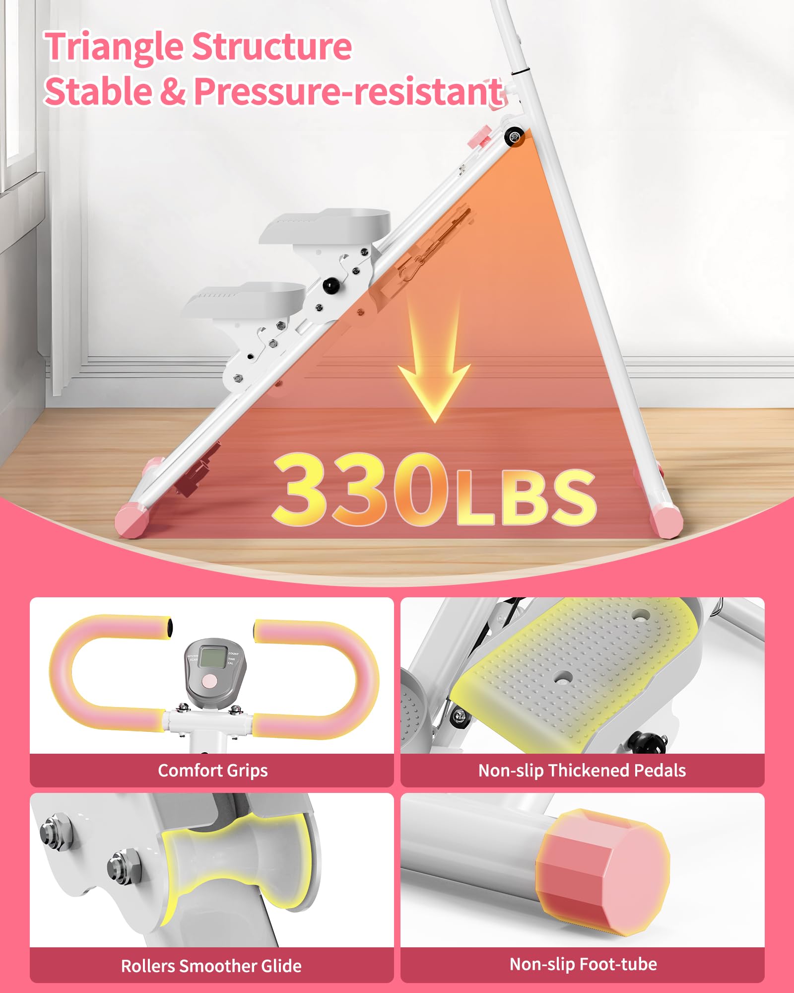 Stepper Escalier pour Maison, Vertical Climber Appareil de Fitness avec Guidon pour Entraînement Complet, Machine à Grimper Stable & 3 Hauteurs Réglables, Pliable