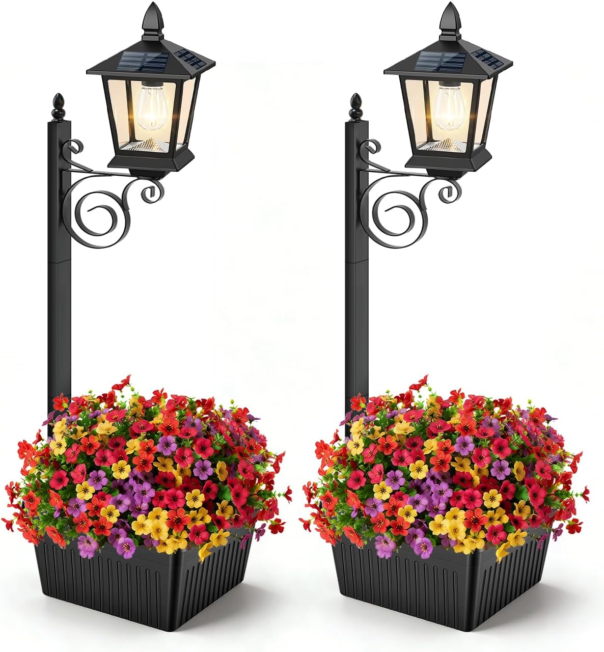 TOWPONICS 2-Pack Solar Lamp Post Light with Planter, 35Inch 2 in 1 Outdoor Flower Pots, 2700K Solar Lamps Outdoor Waterproof, Decorative Planters & Lights for Porch, Garden, Patio, Lawn, Front Door