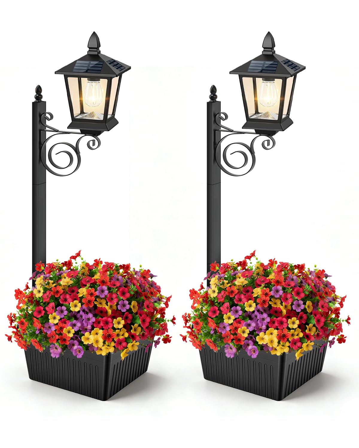 2-Pack Solar Lamp Post Light with Planter, 35Inch 2 in 1 Outdoor Flower Pots, 2700K Solar Lamps Outdoor Waterproof, Decorative Planters & Lights for Porch, Garden, Patio, Lawn, Front Door