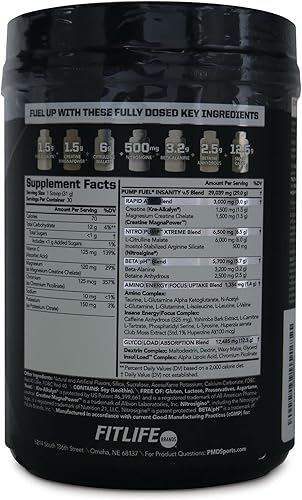 Miniatura 2 de PMD Sports Ultra Pump Fuel Insanity - Mezcla de bebidas antes del entrenamiento para energía, fuerza, resistencia, recuperación, carbohidratos