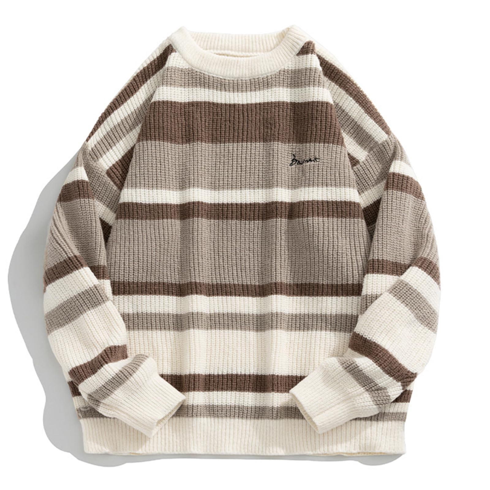 Pull tricoté homme ample col rond à rayures style décontracté - 8