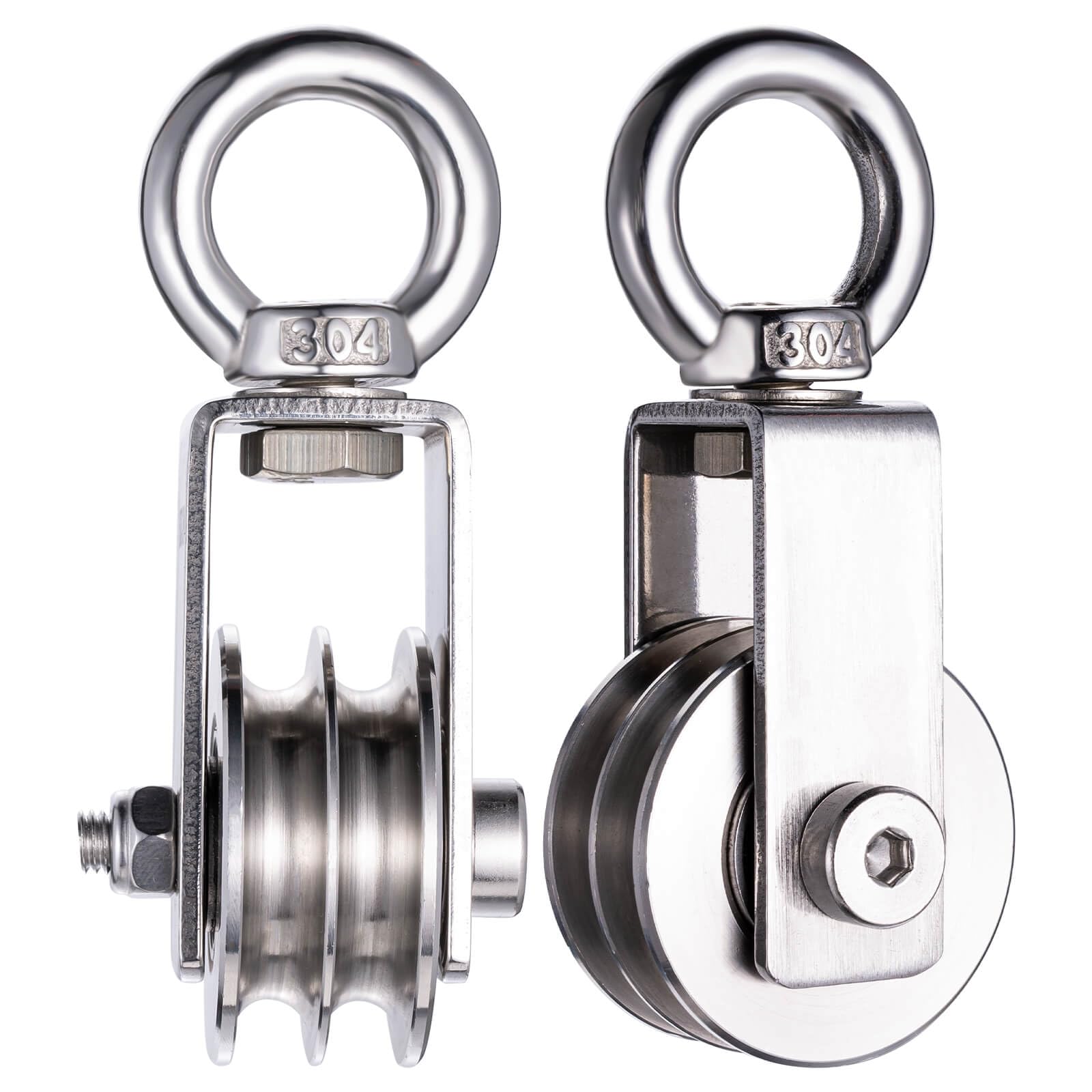Podwójna rolka kierunkowa z 2 łożyskami kulkowymi, wciągnik do fitnessu ze stali nierdzewnej 304, kółka zwrotne 40 mm do lin stalowych 8 mm, nośność 250 kg, 2 sztuki
