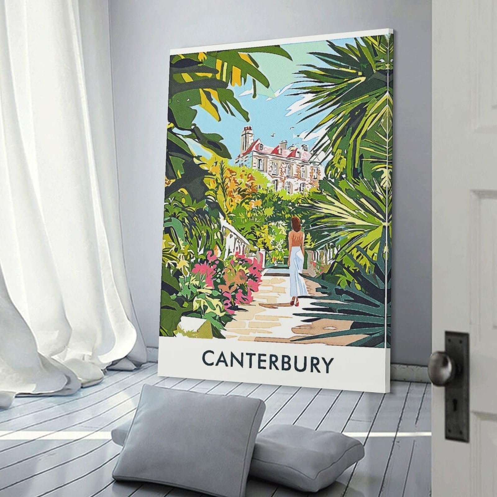 Junmoney Canterbury Garden Scene Decorative Wall Artwork 16x24inch(40x60cm), for Front Hall, Corridor Or Welcome Spaces, Decorative Wall Art for Narrow Spaces