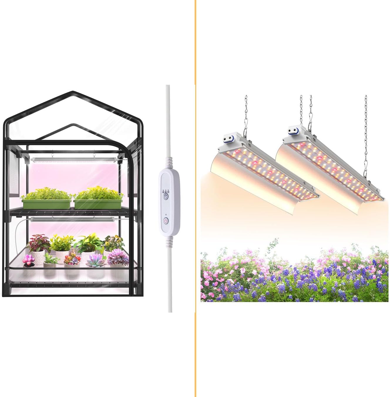 Mini Indoor Greenhouse with Grow Light,1.4ft Full Spectrum 2tier+2pack