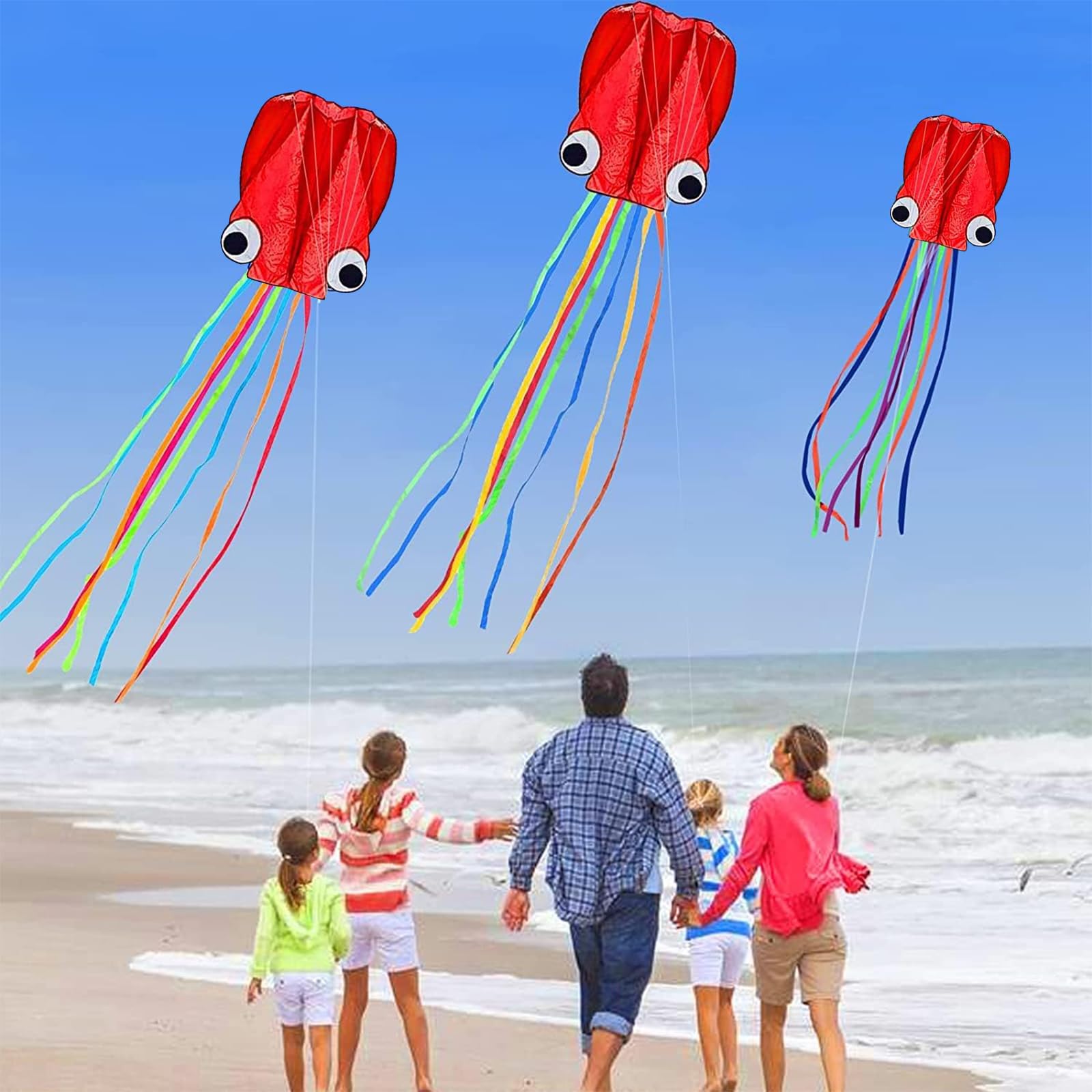 Cerf-Volant Pieuvre Cerf Volant, Rainbow Volant | avec Longue Queue de 100 m pour Garçons et Filles - avec Ficelle et Poignée pour Excursion à la Plage
