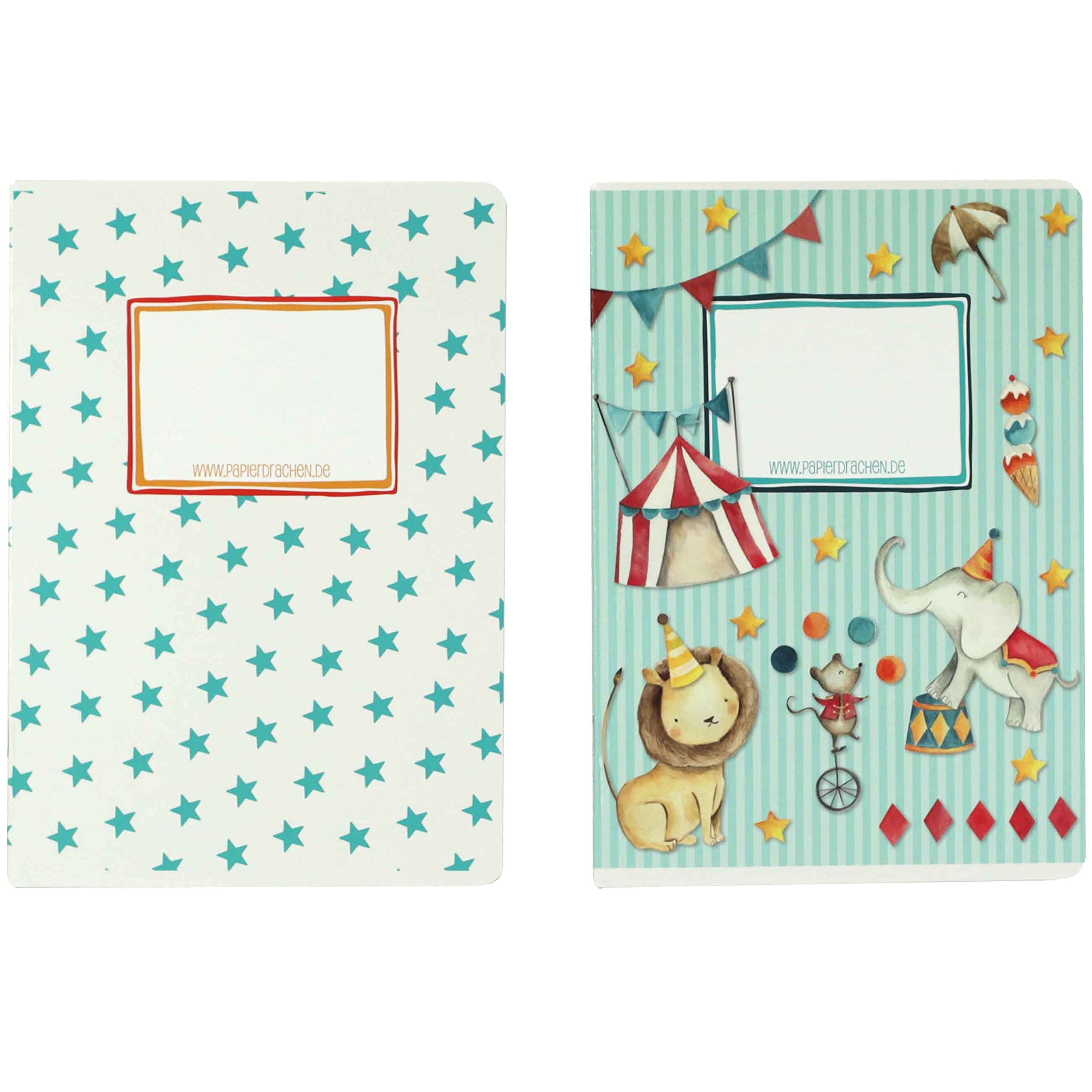 4 quaderni DIN A5 a righe e quadretti 32 pagine per bambini circo scuola elementari