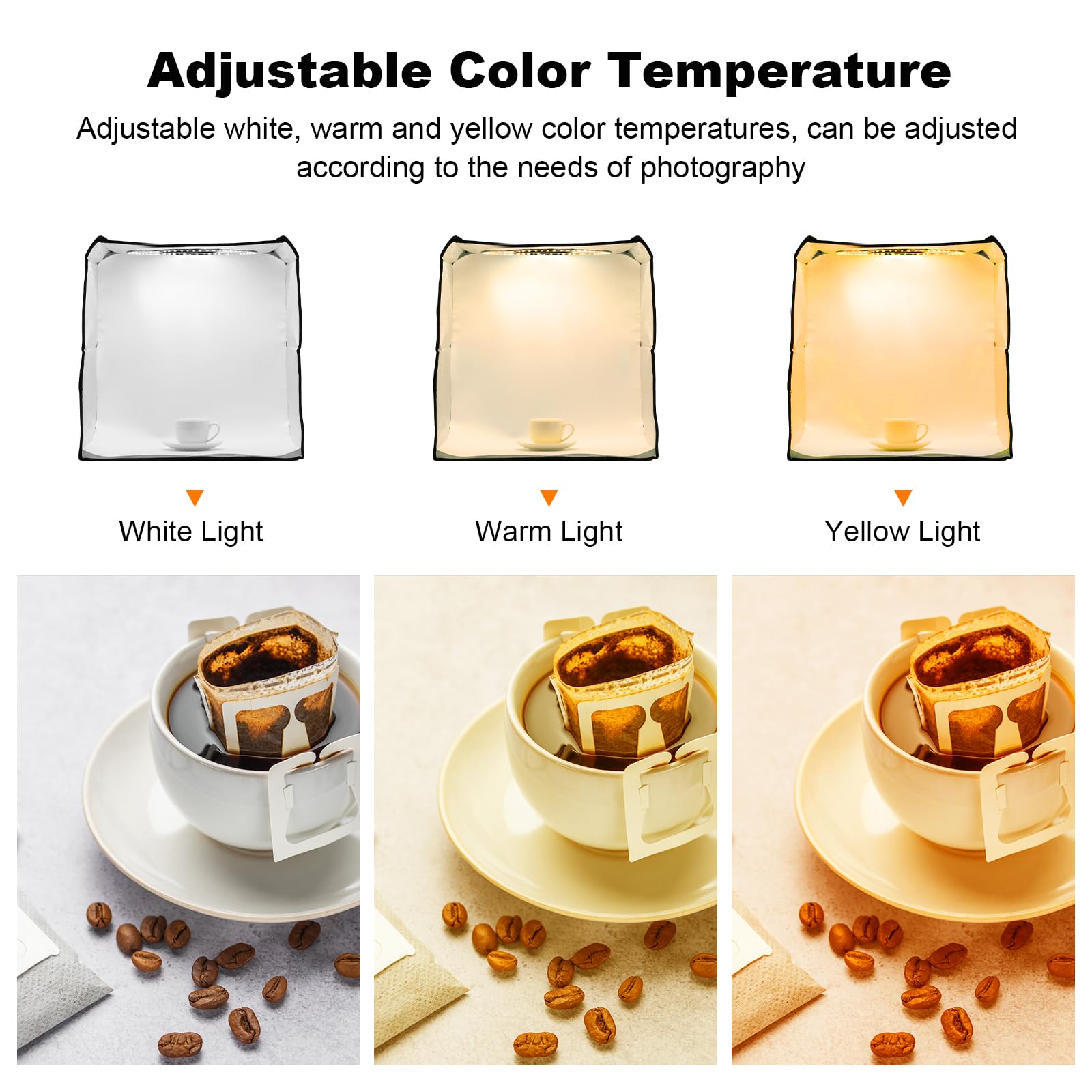 Soonpho Light Tent Photo Box,Photo Studio Foldable Photo Box Photography Light Tent Kit con luminanza 26lm,64 luci LED dimmerabili,3000K-6500K,6 sfondi colorati per piccoli prodotti (25x25x25 cm)