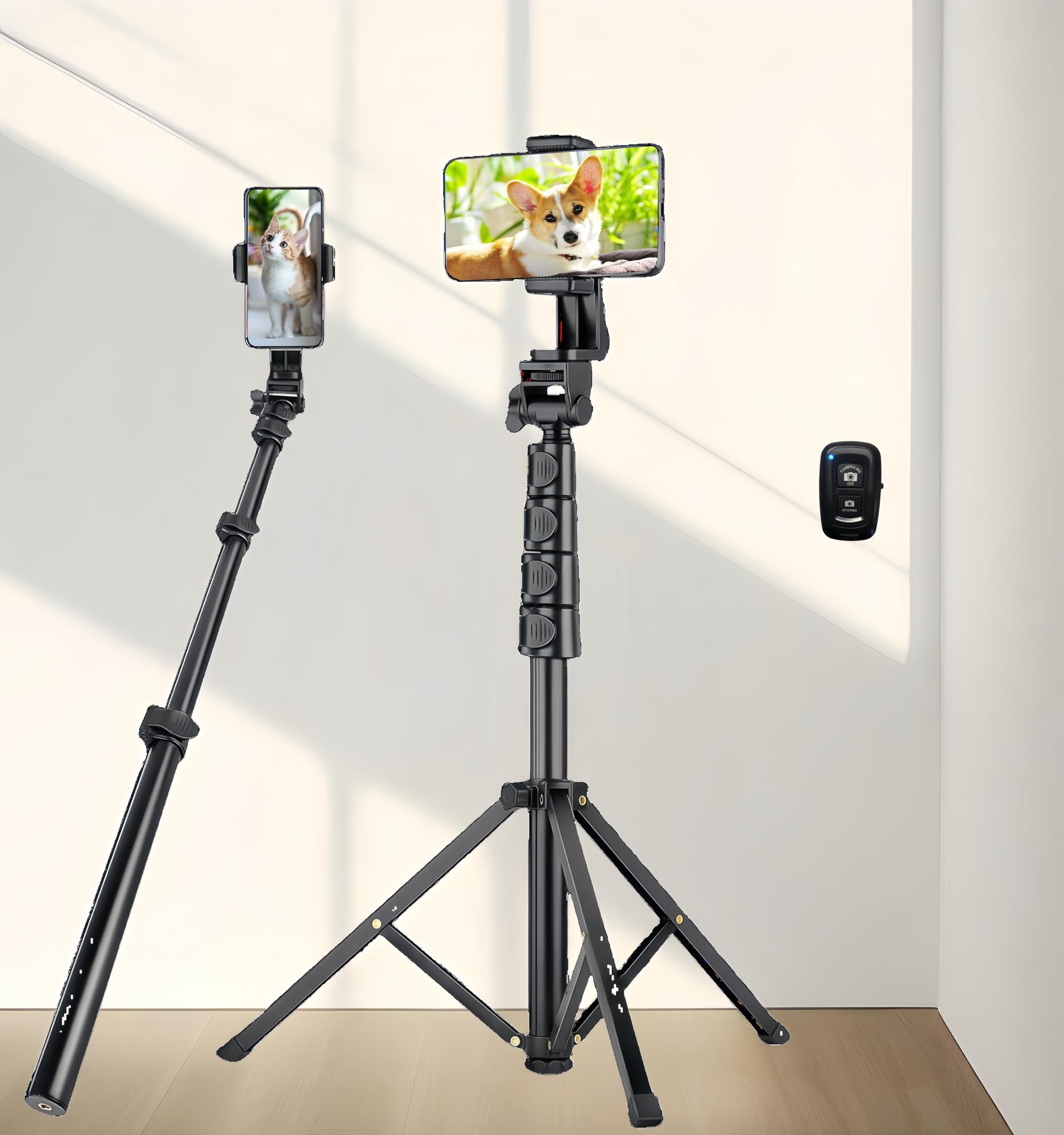 SMART RICE 61 inch Lightweight Phone Tripod Stand with Remote and Holder ，Versatile Stand for iPhone, Android, Video Recording, and webcamera,Portable