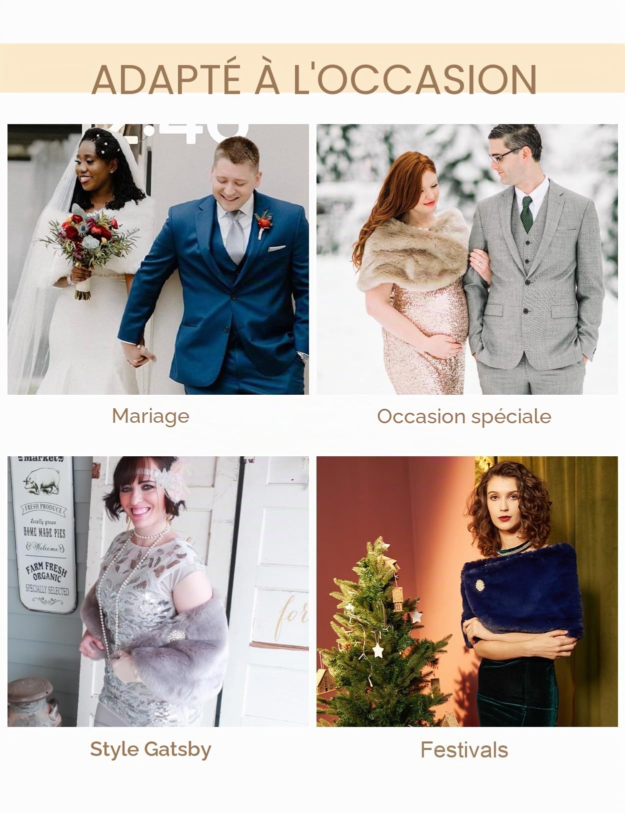 BEAUTELICATE Châle Étole en Fausse Fourrure Écharpe De Femme Mariage Hiver Autumn sur Robe de Soirée Mariée Cérémonie Fête Demoiselle d'honneur