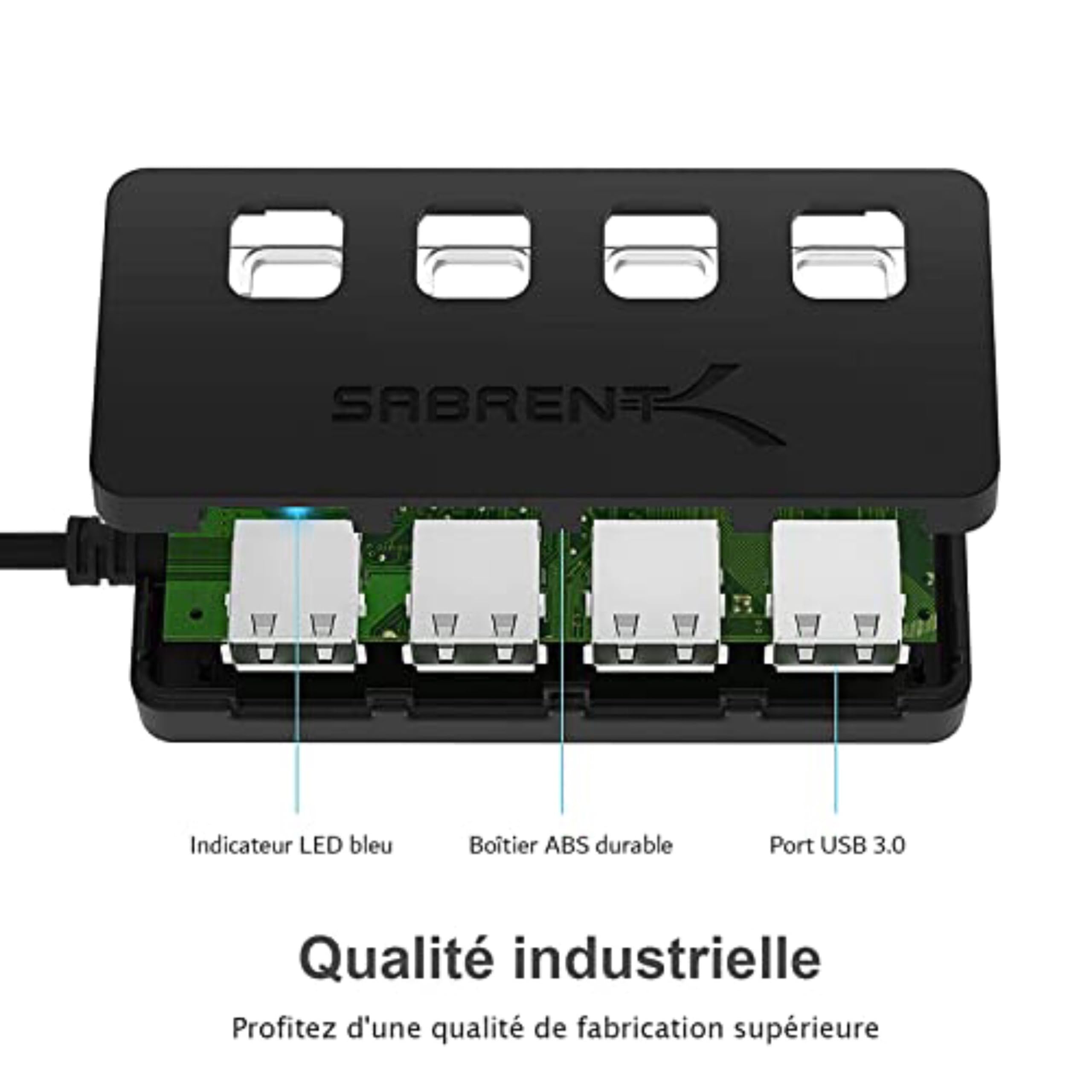 SABRENT Hub USB 3.0 Alimenté 4 Ports 5 Gbps avec Commutateurs et Voyants Individuels HB-UMP3