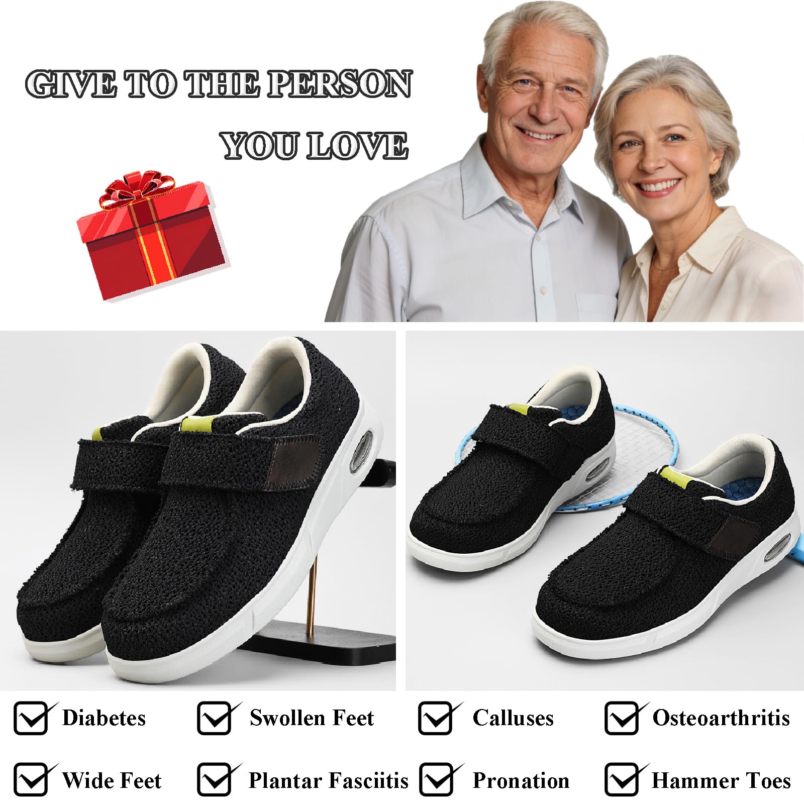 Zapatos Diabéticos para Mujer Hombre Ajustables Antideslizante Respirables Ancho Zapatillas de Casa Pantuflas para Pies Hinchados Artritis Edema