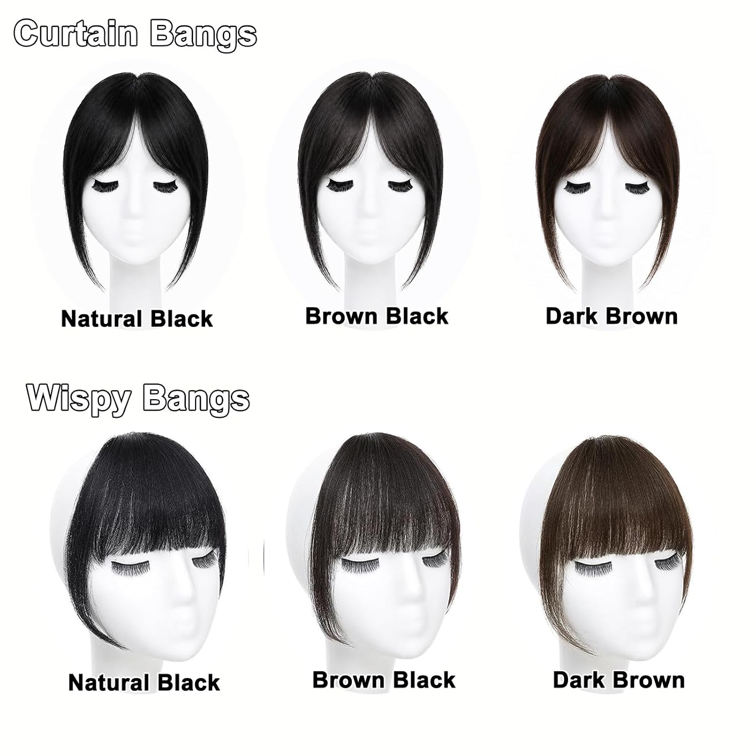 Clip in Bangs Real Human Hair Fake Curtain Bangs With Temples Brown Black