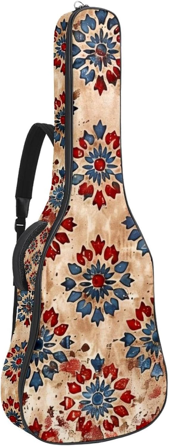40 41 42 Inch Guitar Bags, Waterproof Padded Acoustic Guitar Case Backpack with Adjustable Shoulder Strap & Pockets, Aesthetic Art Vintage Pattern