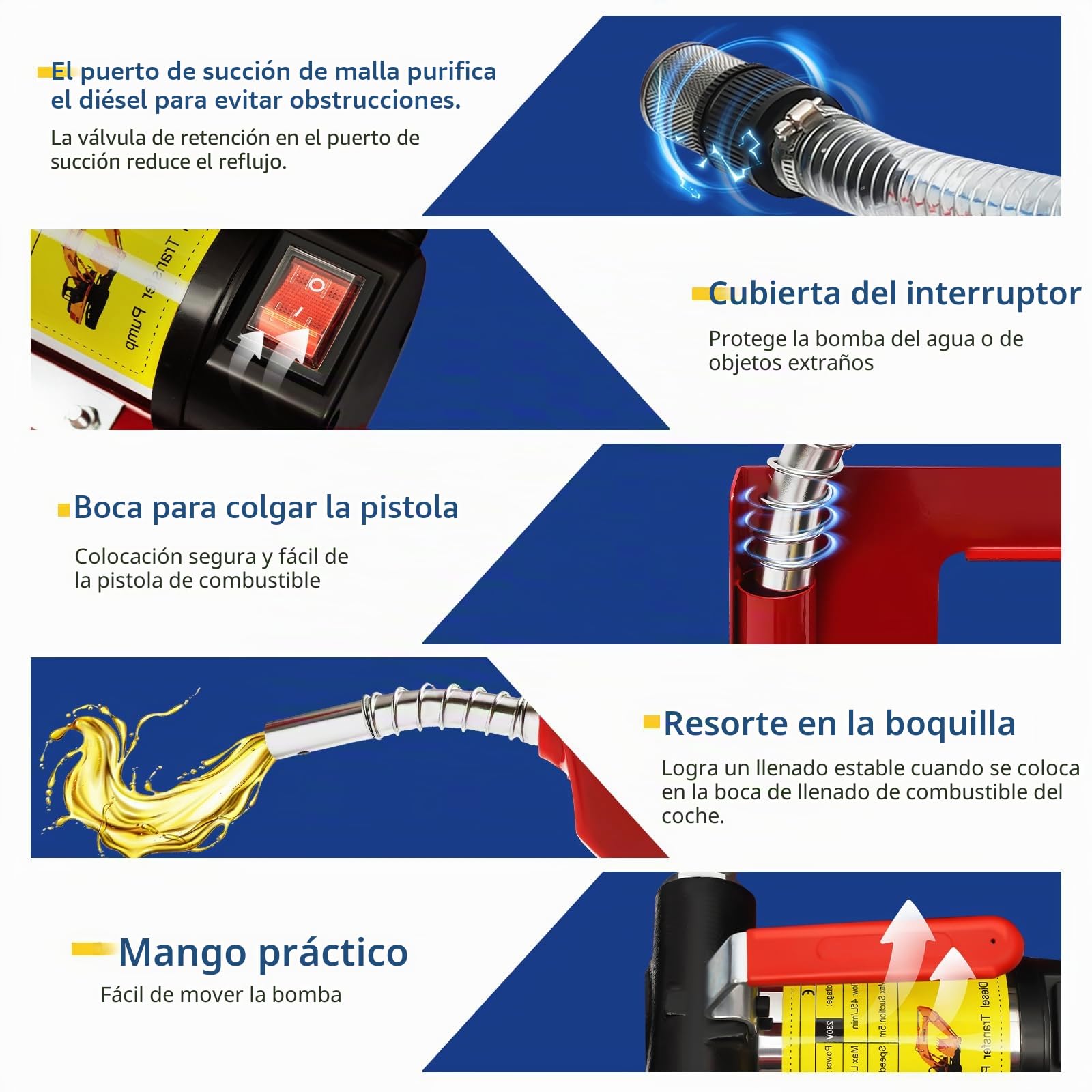 Bomba Gasoil, Bombas de Combustible para Coche, Bomba de gasóleo eléctrica de 230 V, Pistola automática para diésel, 50 l/min, Compatible con Aceite, diésel, biodiésel o Queroseno