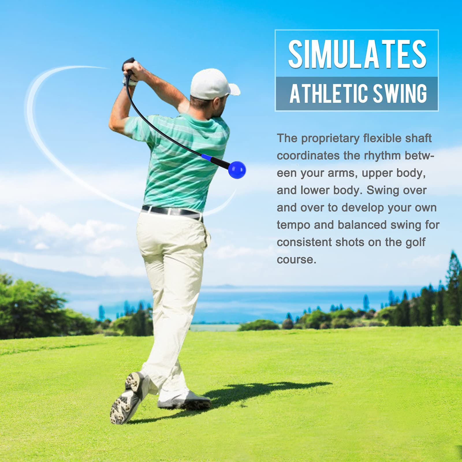 Zeonetak Golf Swing Trainer Aid - Golf Swing Training, Practice Warm-Up Stick for Strength,Rhythm, Flexibility, Tempo, and Balance Suit for Indoor & Outdoor (48 Inches, Blue)