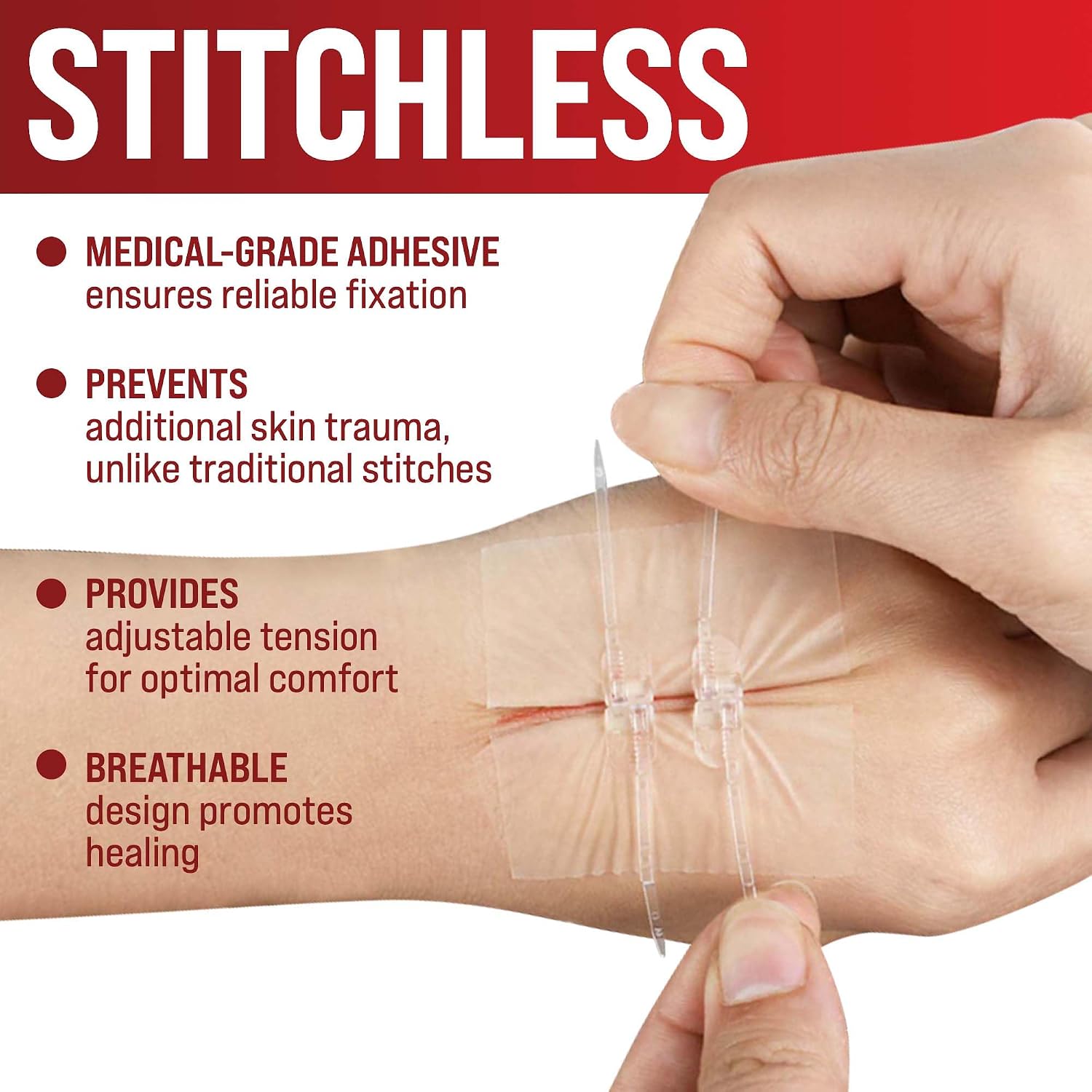 Emergency Wound Closure Strips - 2pk - Laceration Closure Kit - Stitchless & Easy to Use - Butterfly Bandages