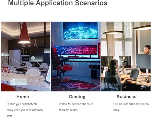 Miniatura 8 de Interruptor de red Gigabit de 5 puertos, interruptor portátil  Plug & Play  Carcasa sin ventilador, negro, para el hogar, oficina, interruptores