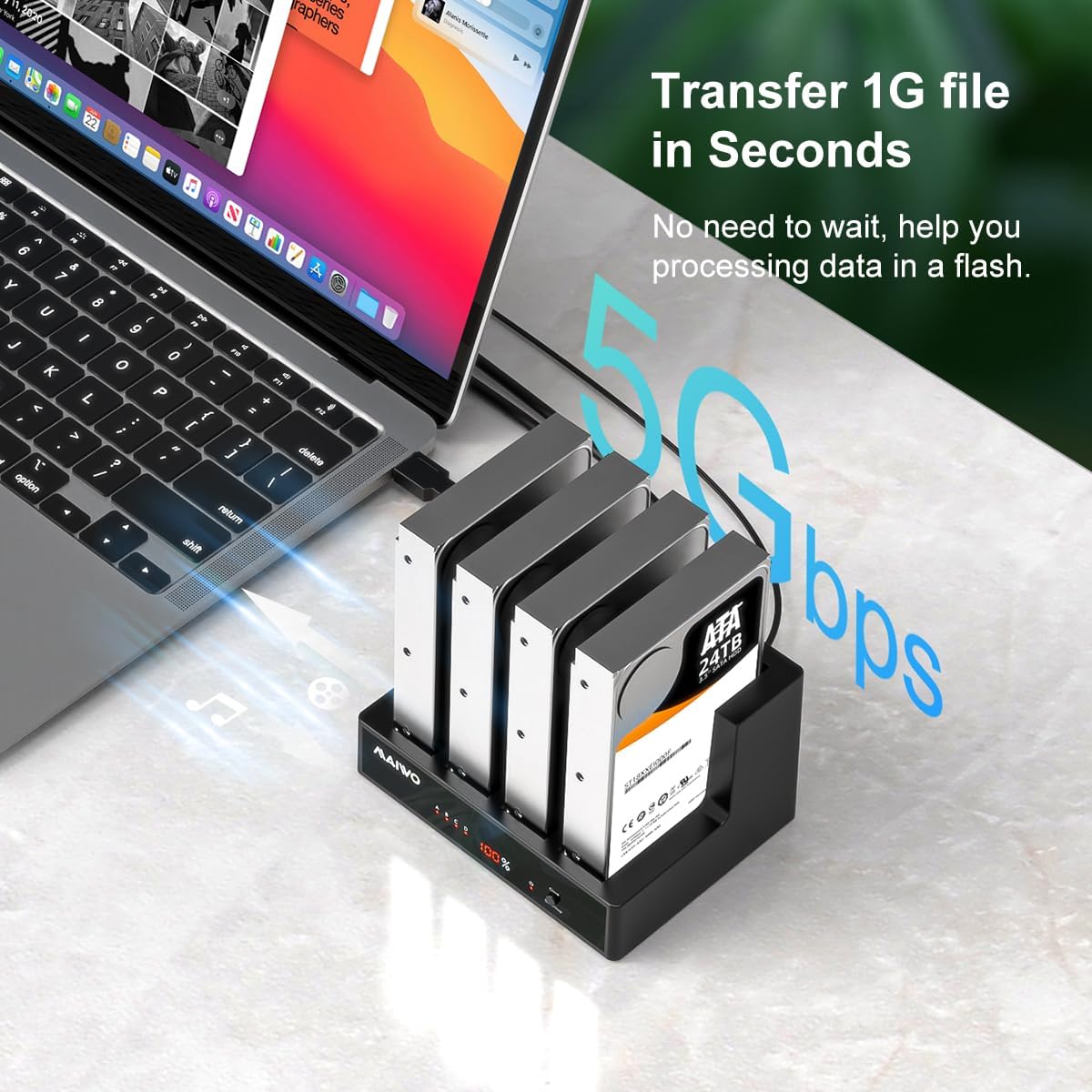 MAIWO 4 Bay Hard Drive Docking Station with Offline Cloning, External Hard Drive Cloner Duplicator for 2.5'' 3.5'' SATA SSD HDD with LED Indicator, 96TB Expansion, USB3.0 Connecting Port