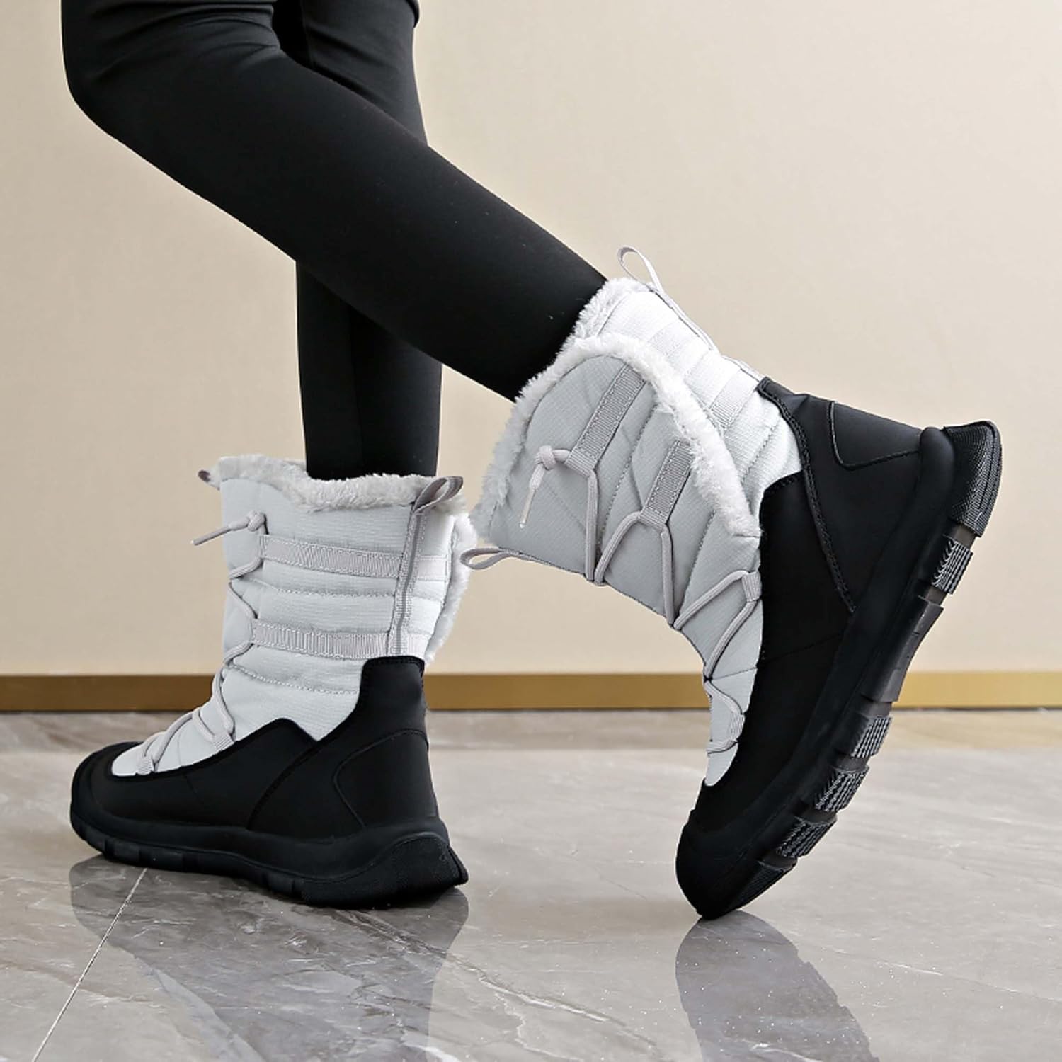 Women's Snow Boots Waterproof Winter fur Lining Warm Ankle Boots Anti Slip Outdoor Snow Sports Shoes Cold Resistant Hiking Work Walking Cotton Shoes