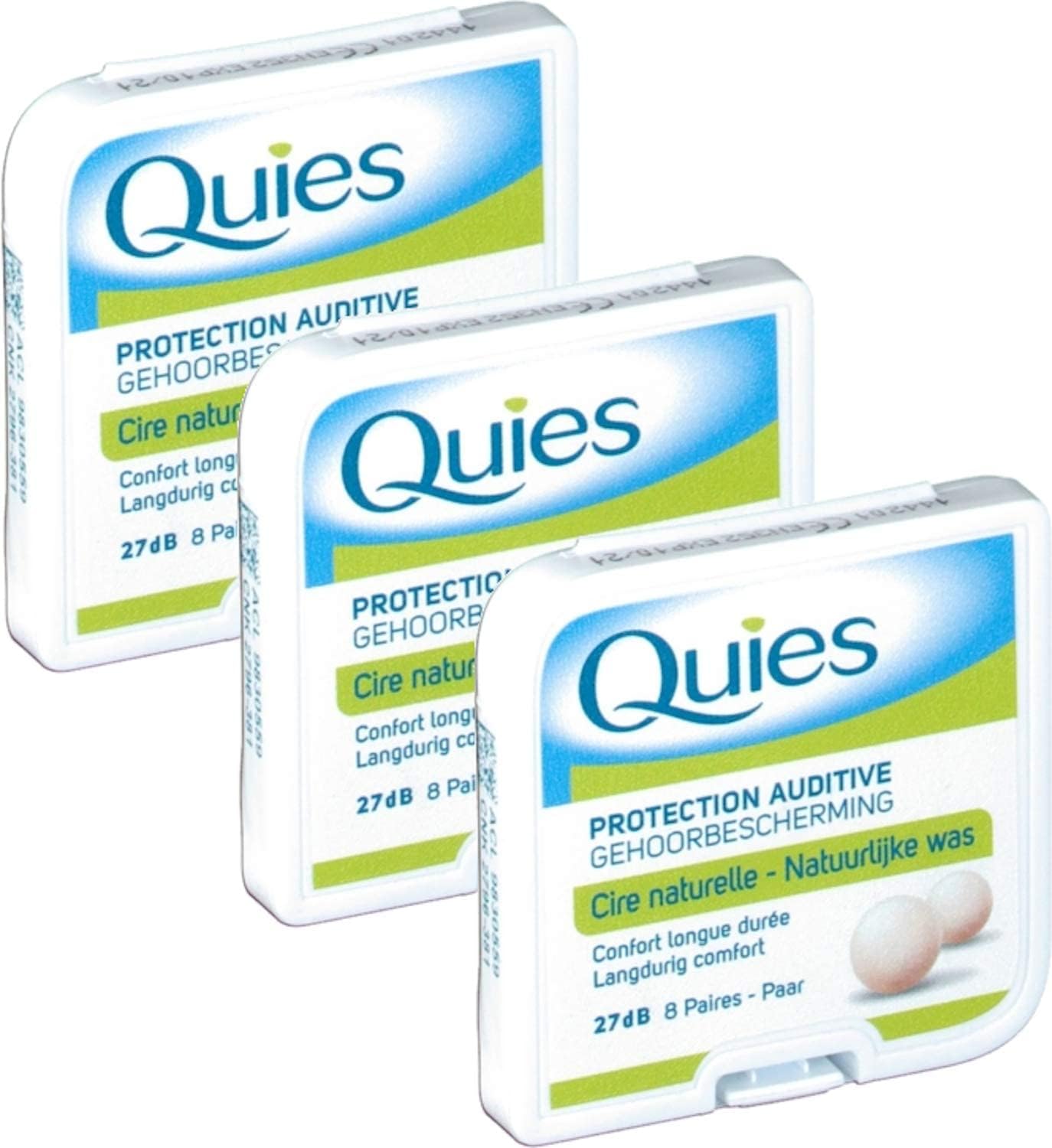 Quies Boules Natural Wax Earplugs 8 Pairs of Earplugs Pack of 3