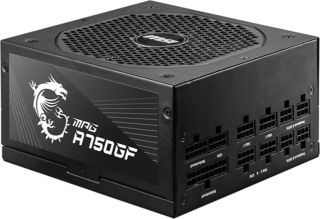 MSI MPG A750GF Power Supply Unit, UK Plug - 750W, 80 Plus Gold Certified, Fully Modular ATX PSU, 3 x 6+2 Pin GPU Support, Japanese 105°C Capicitors, Flat Black Cables - 10 Year Warranty