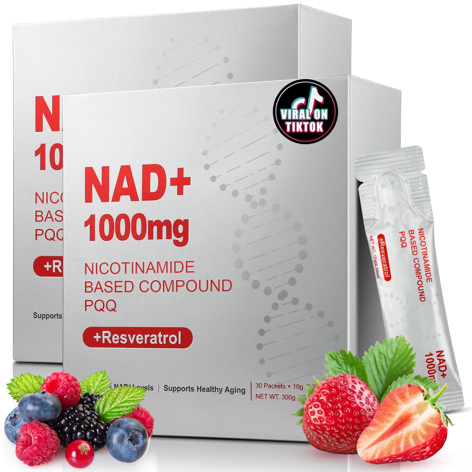 1000mg High-Potency NAD Liquid Supplement, Quercetin Phytosome &amp; Resveratrol with PQQ, Boosts Cellular Energy, Focus &amp; Healthy Aging - 2 Pc