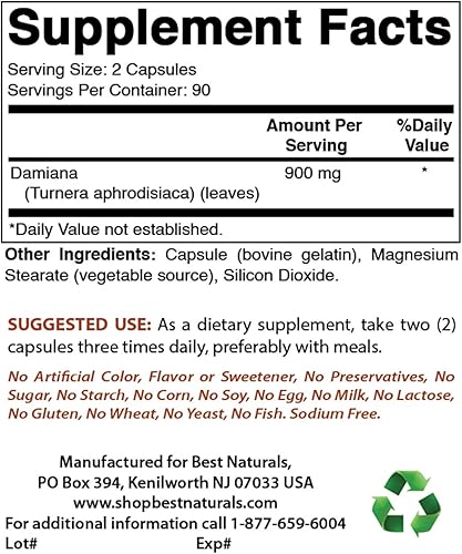Miniatura 1 de Best Naturals Damiana Leaves 450 mg y maca 500 mg