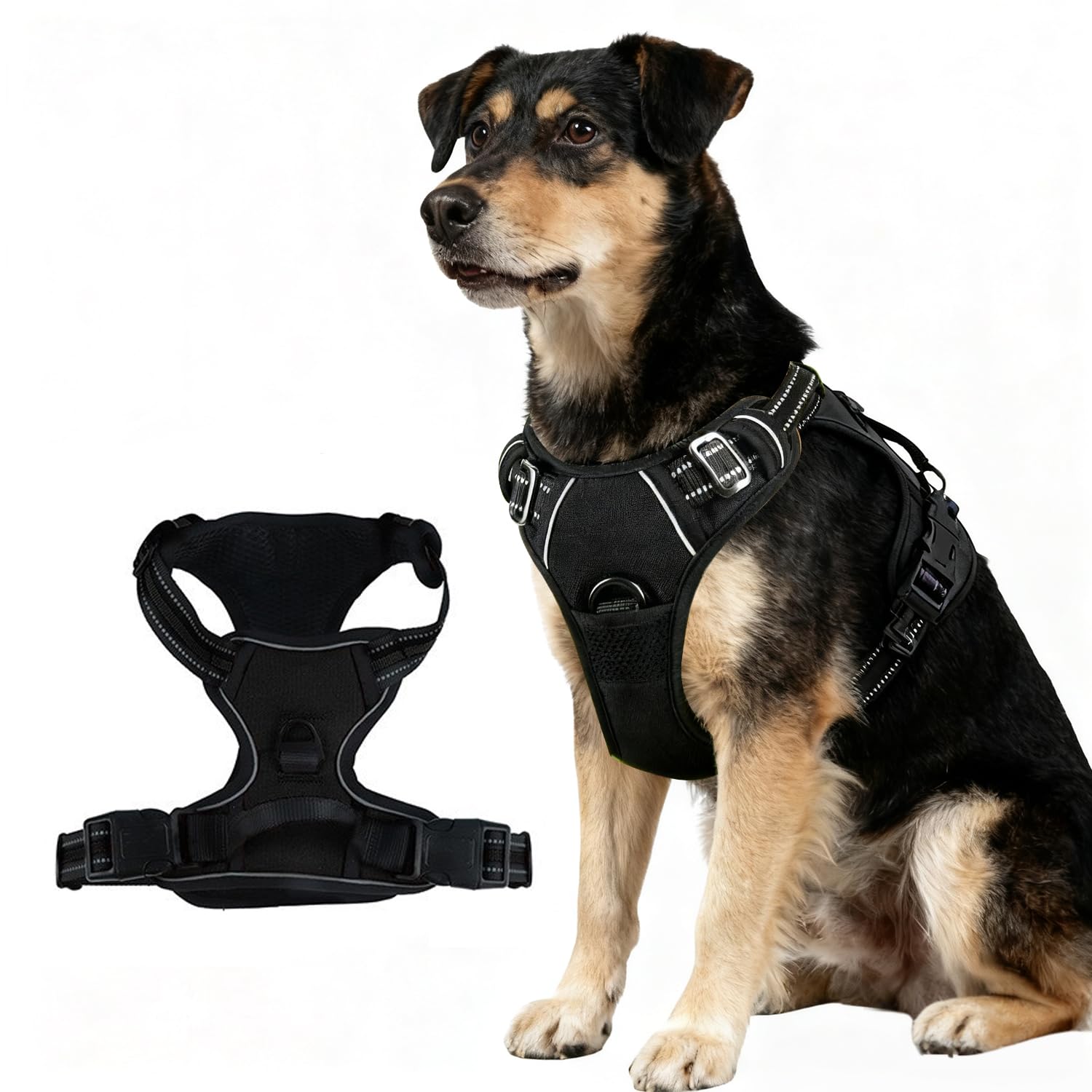 Arnés para perros de talla media, anti tirones reflectante, mediano y grande, apto para caminar, correr, entrenamiento (negro, L)