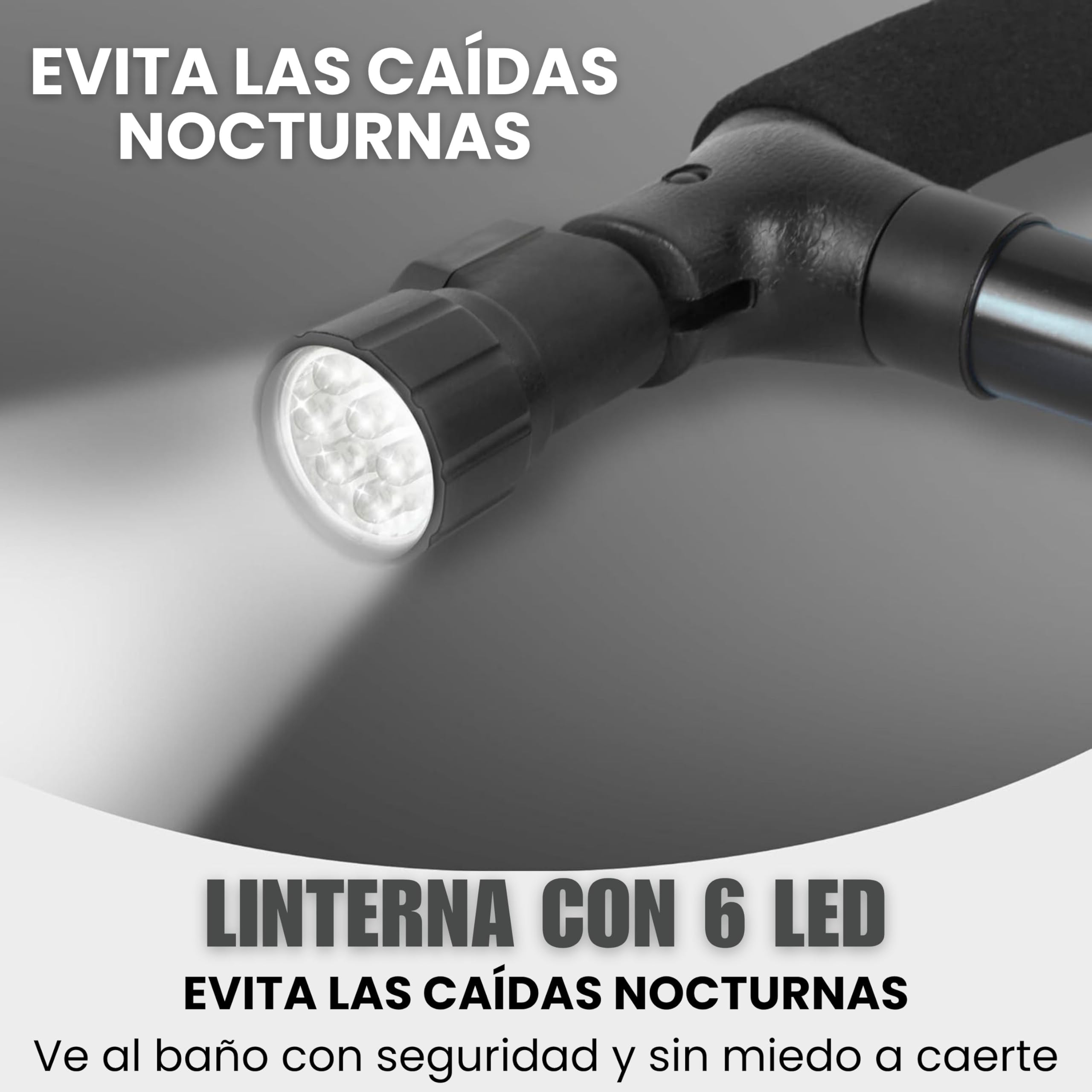 Bastón Plegable para Mayores con Luz LED | Extensible y Ajustable en Altura | Aluminio Ultraligero y Mango Acolchado | Base Antideslizante 4 Puntos | Seguridad Día y Noche | Evita Caídas