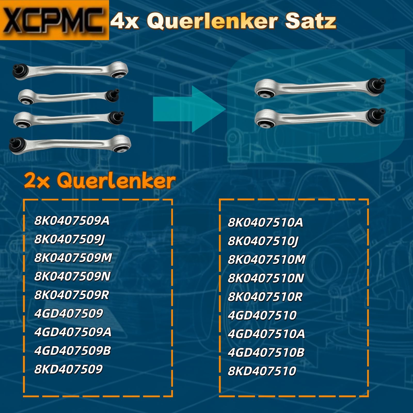 4x Querlenker Satz Vorne 8K0407505A 8K0407506A 8K0407509N 8K0407510A A4 A5 | Autoteile Ersatzteile A4 8K2 A4 Avant A5 8T3 A5 Sportback A6 4G2 4GC C7 A6 Allroad A7 Sportback Q5 8RB A4 8K A5 8T Q5 8R