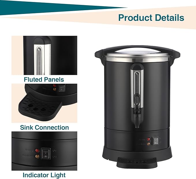 Cafetera Urna Comercial de 100 Tazas y 14 Litros con Aislamiento Doble miniatura 7