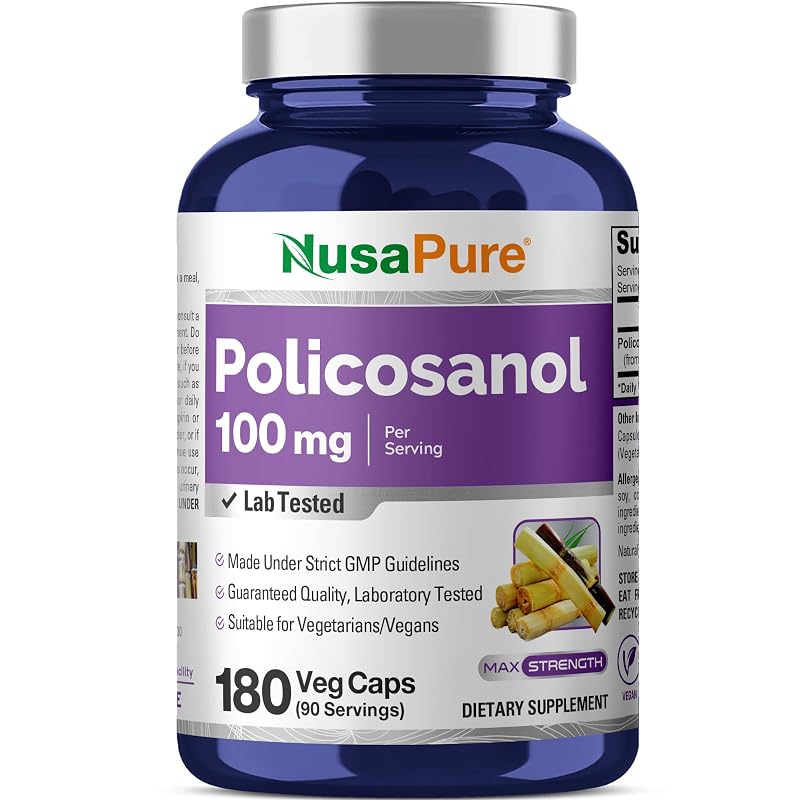 NusaPure Suplemento de Policosanol 100 mg, 180 cápsulas veganas