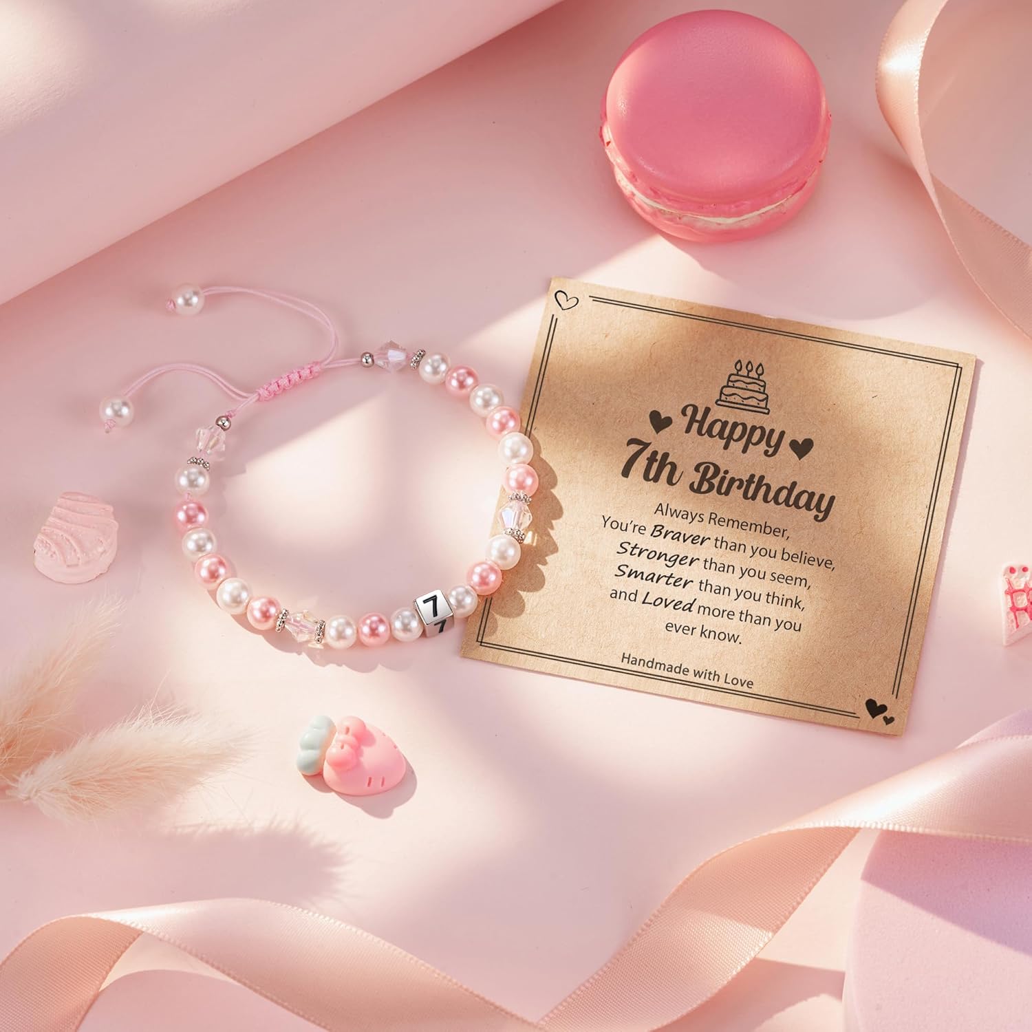 HGDEER 1-8 Year Old Birthday Gifts for Girl, Adjustable Pink White Pearl Bracelet for Daughter Niece Granddaughter Girls - Image 4