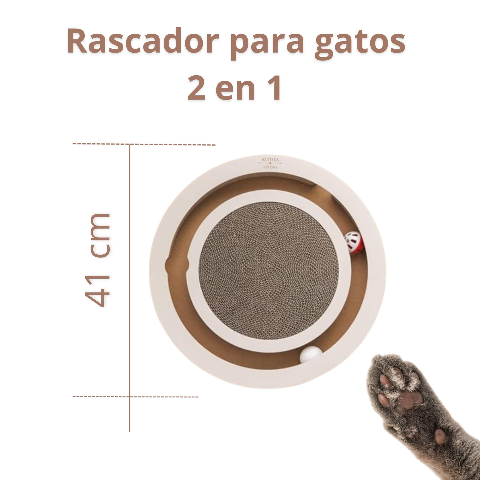 Juguete Rascador para Gatos Interior Timón Interactivo con Bolas Giratorias y Base Antideslizante | Cartón Corrugado Reciclado 2 en 1 para Interior | ALTHEA LIVING