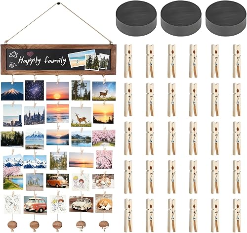 Bilderrahmen Collagen: Fotovorhang mit 30 Holzklammern, Holz Photo Hanging Bilde