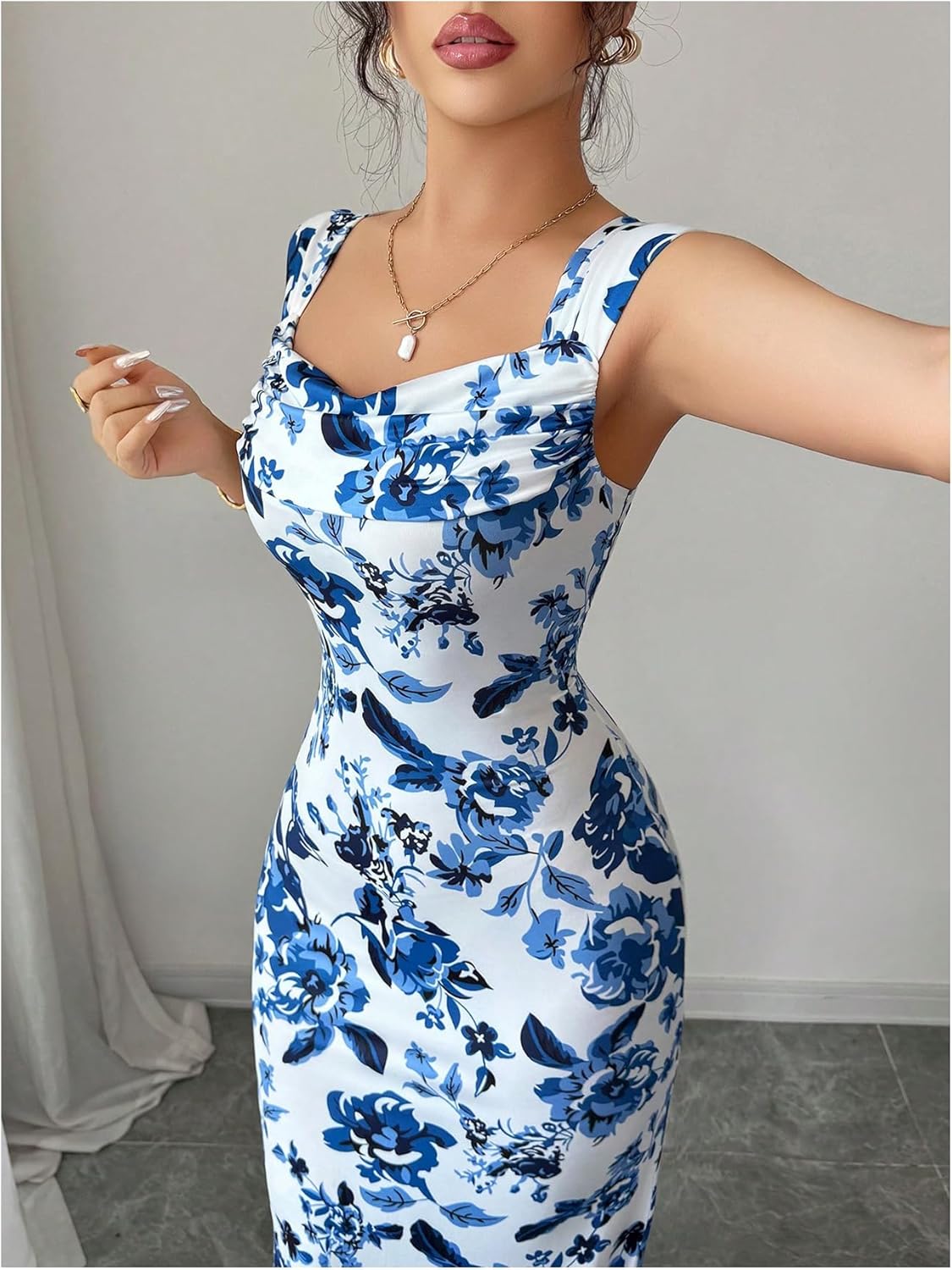 Floerns Women's Floral Sleeveless Boho Maxi Dress Square Neck Fishtail Wedding Guest Dresses - Image 4