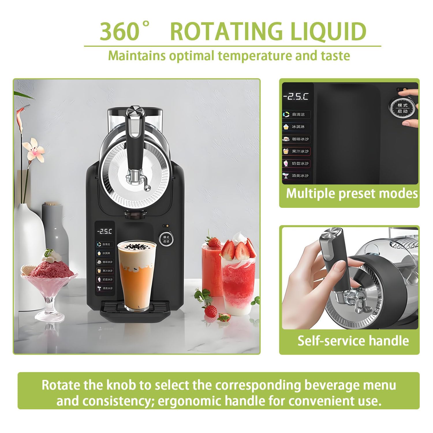 Máquina comercial para granizar, máquina profesional de bebidas congeladas con 5 programas preestablecidos, enfriamiento rápido, pantalla LED y rotación de 360° para batidos, helados y batidos