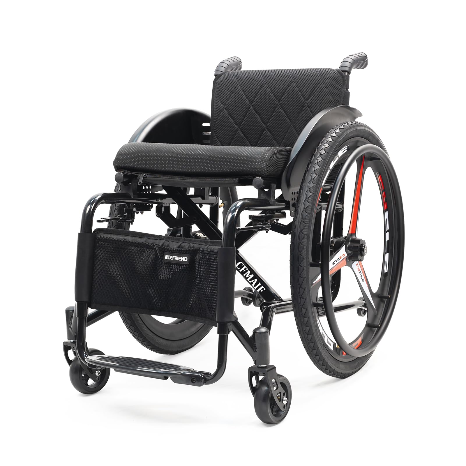 Sedia a Rotelle ad Autospinta Pieghevole Leggera, Poggiapiedi Pieghevoli, Freno Manuale, Ruote antiribaltamento(43cm/16.9in Seat,Daily)