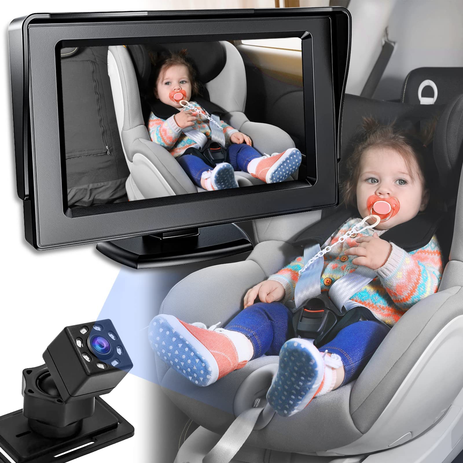 ReeQuoBaby Car Mirror, View Infant in Rear Facing Seat with Wide Crystal Clear View, 4.3'' HD Night Vision Function Car Mirror Display, Easily Observe the Baby’s Move