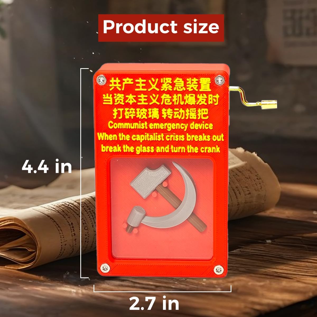 Novelty Communist Music Box, Red Emergency Device Design, Hand Crank Musical Box, Silent Protest Against Capitalist Oppression
