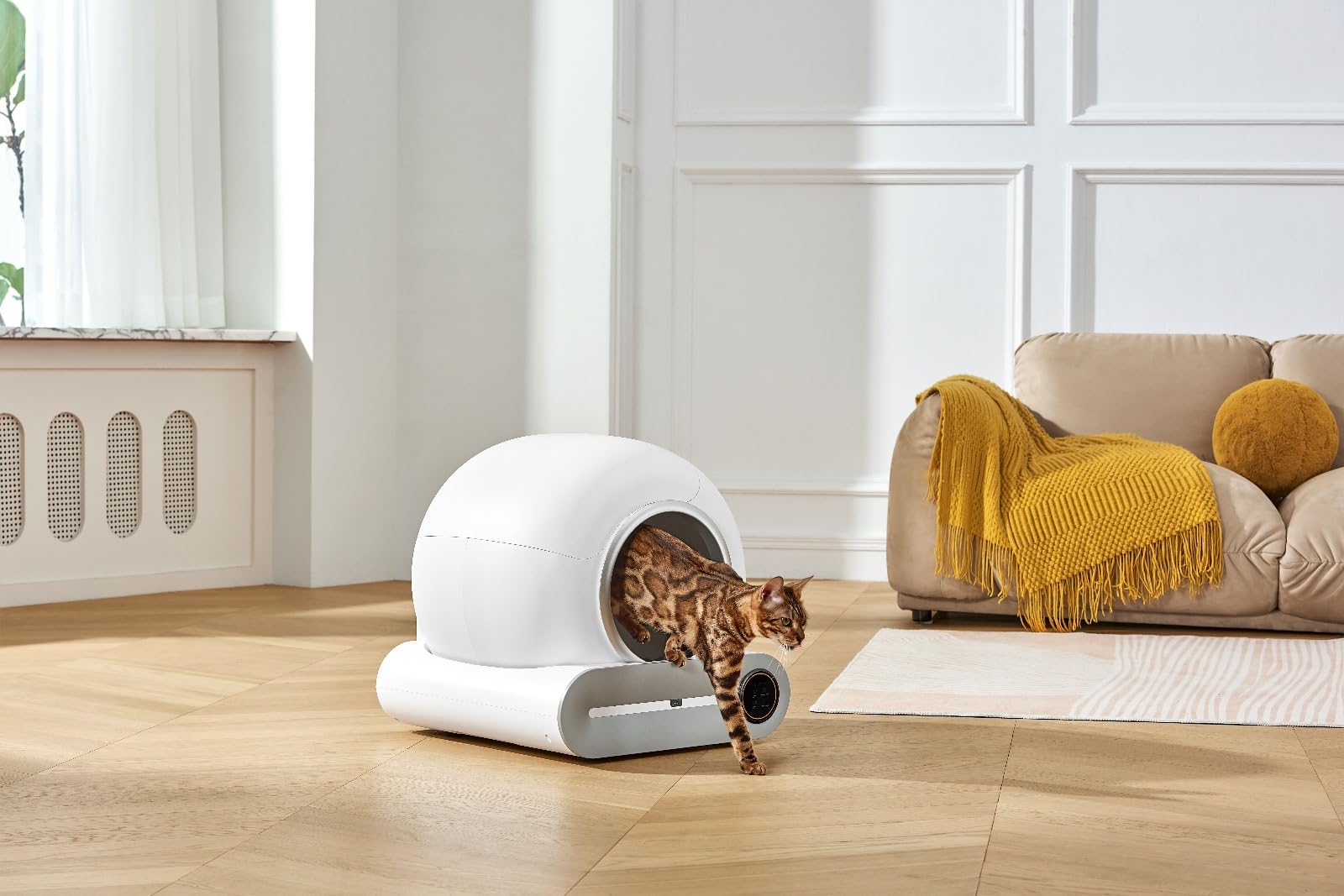 Litière Automatique pour Chat avec Détection Intelligente, Nettoyage Automatisé sans Odeur,Grand Bac Silencieux, Écran LED, Sûre et Hygiénique, Idéal pour Chats Moyens à Grands, Installation Facile