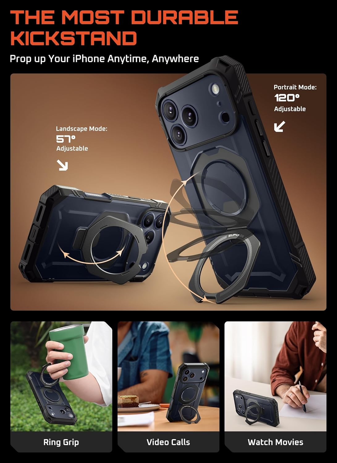 SUPCASE for iPhone 17 Pro Max Case (UBGrip Pro), [Built-in Tempered Glass Screen Protector & Stand] [Camera Control Cover] [Compatible with MagSafe] Full Body Heavy Duty Magnetic Phone Case, Black - Image 4