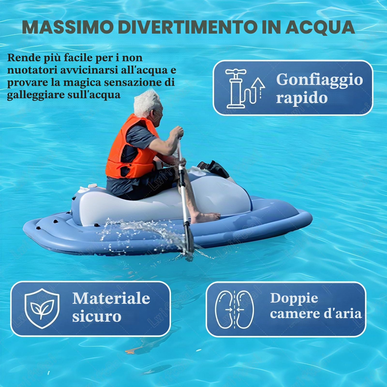 Motoscafo Gonfiabile, Moto Acqua Elettrica, Gommoncino con Doppia Pinna, Barca Motore Elettrico, Controllo velocità 9 modalità velocità, per Snorkeling e Escursioni Blue-Nothrusters